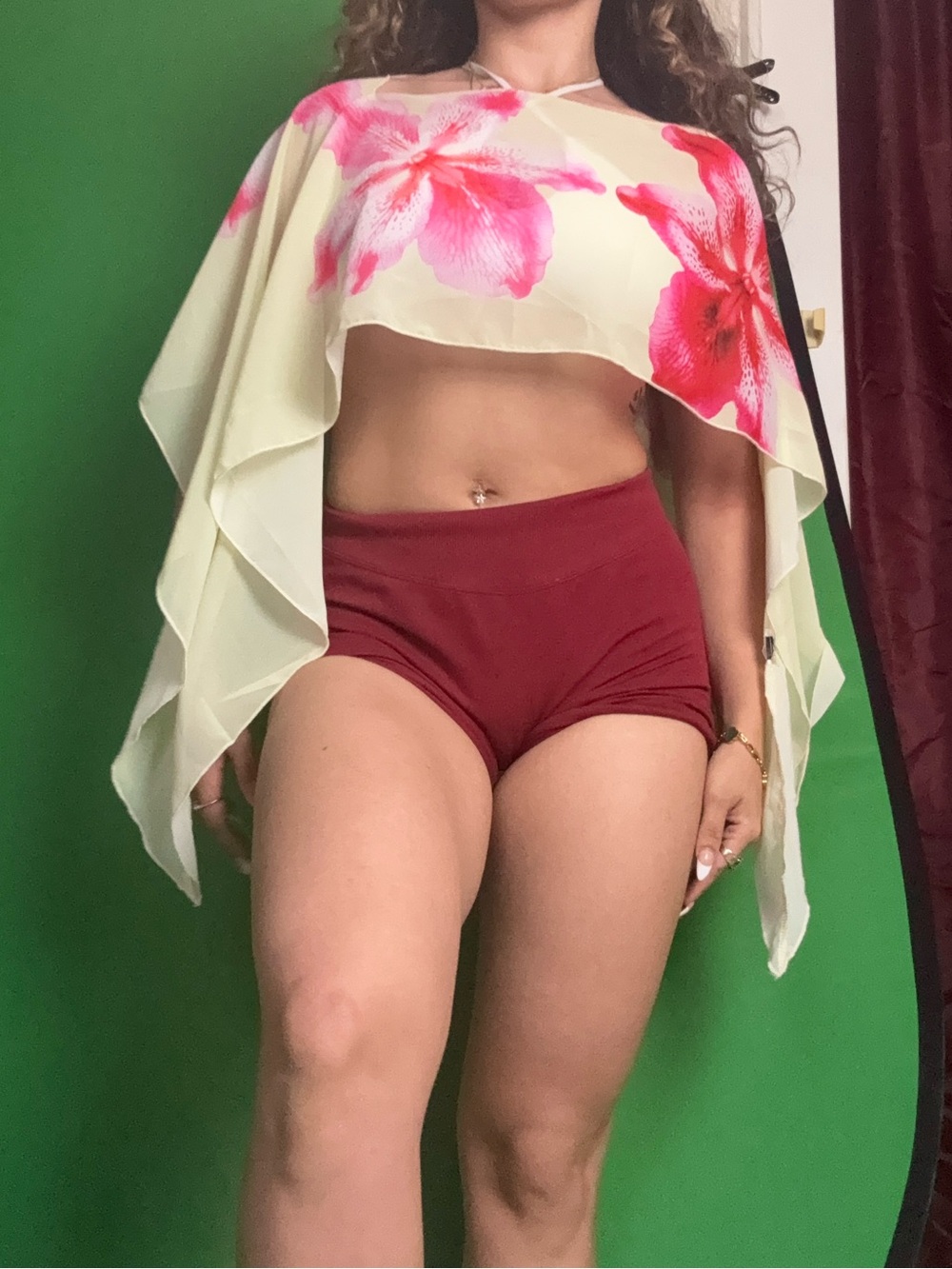 Floral Crop Cape Top in Cream with Pink Blooms